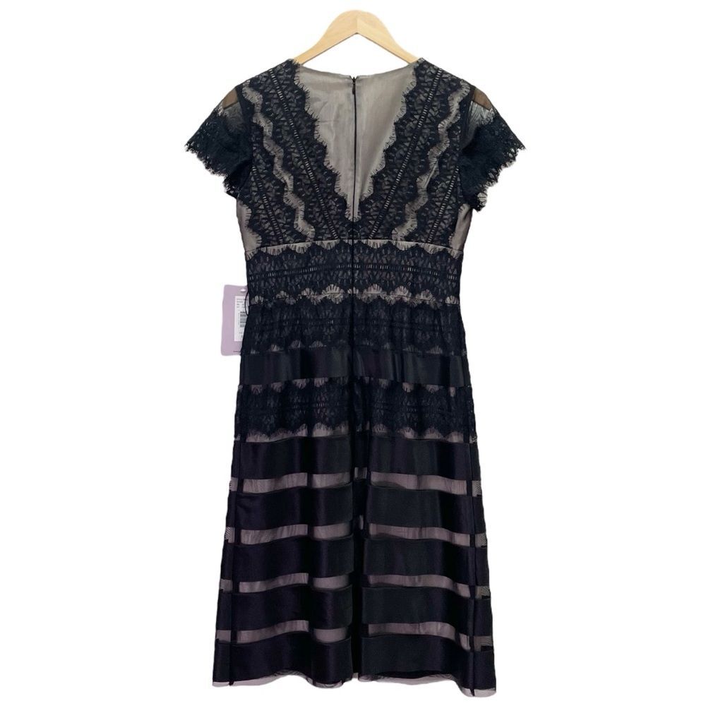 NWT JS Collections Black Nude Lace Illusion Midi Dress Sheer Stripe Size 6 NEW - Picture 3 of 13